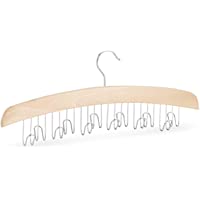 Relaxdays Organizador Cinturones con 12 Ganchos- Madera de Loto y Metal- Marrón-Plateado- 1 Unidad